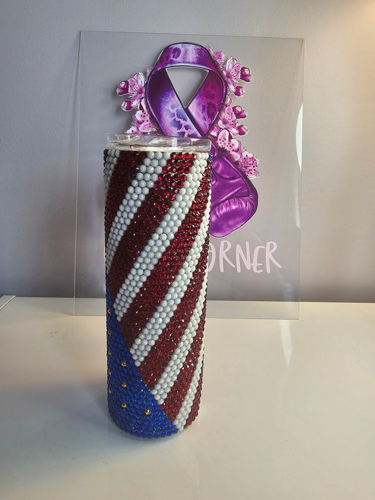 US Patriotic Rhinestone 20oz Tumbler – Red, White & Blue American Flag Cup