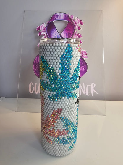High Vibes Rhinestone Tumbler - 20 oz Bling Cannabis Leaf Cup