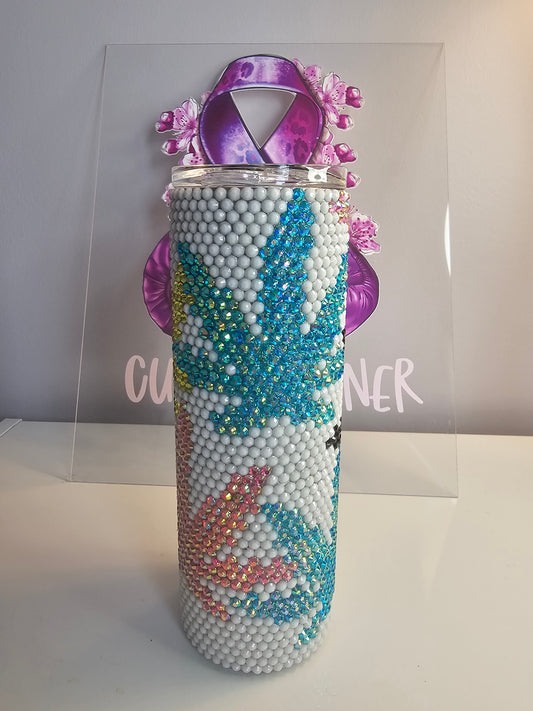 High Vibes Rhinestone Tumbler - 20 oz Bling Cannabis Leaf Cup