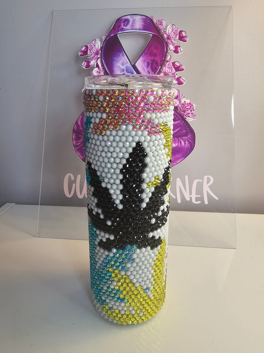 High Vibes Rhinestone Tumbler - 20 oz Bling Cannabis Leaf Cup