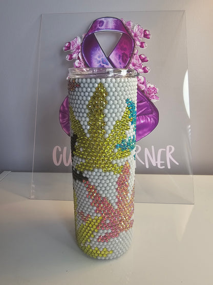 High Vibes Rhinestone Tumbler - 20 oz Bling Cannabis Leaf Cup