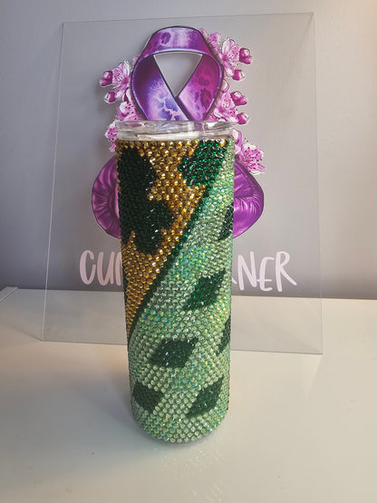 Green & Gold Rhinestone 20oz Tumbler - Shamrock Sparkle Cup