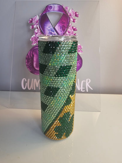 Green & Gold Rhinestone 20oz Tumbler - Shamrock Sparkle Cup