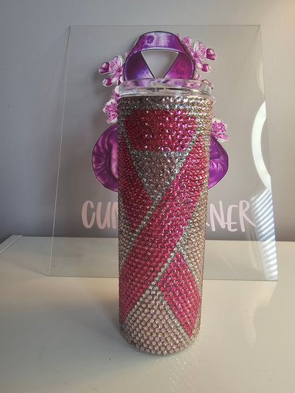 💗 Pink Awareness Rhinestone 20oz Tumbler – Breast Cancer Ribbon Cup