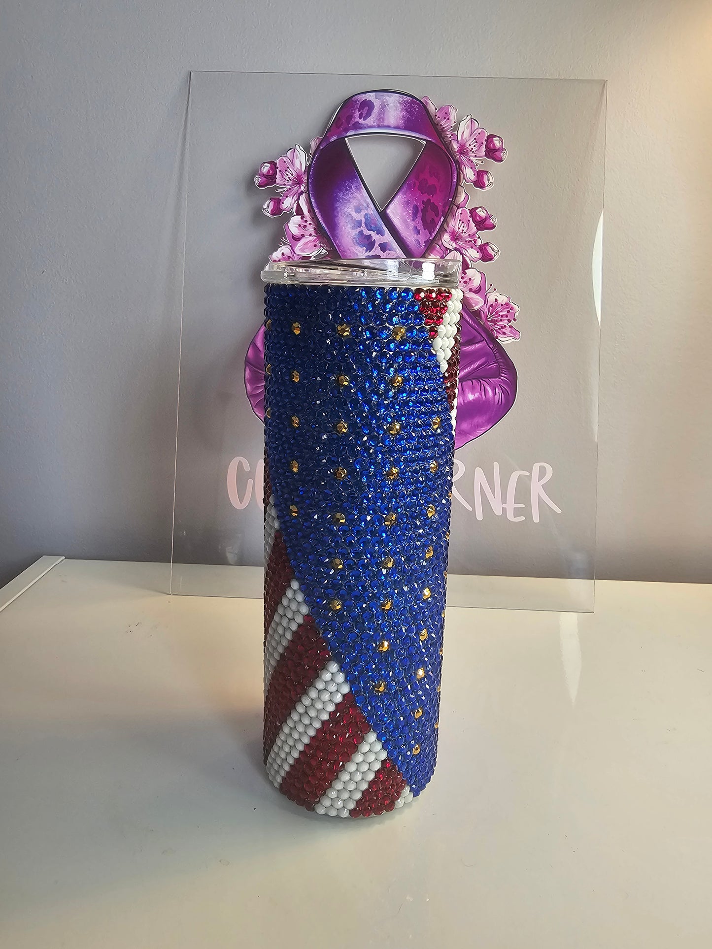 US Patriotic Rhinestone 20oz Tumbler – Red, White & Blue American Flag Cup