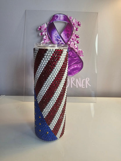 US Patriotic Rhinestone 20oz Tumbler – Red, White & Blue American Flag Cup