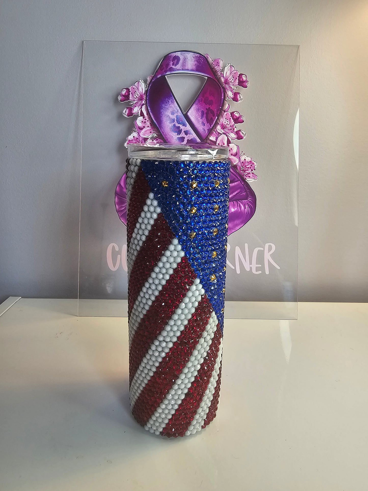 US Patriotic Rhinestone 20oz Tumbler – Red, White & Blue American Flag Cup
