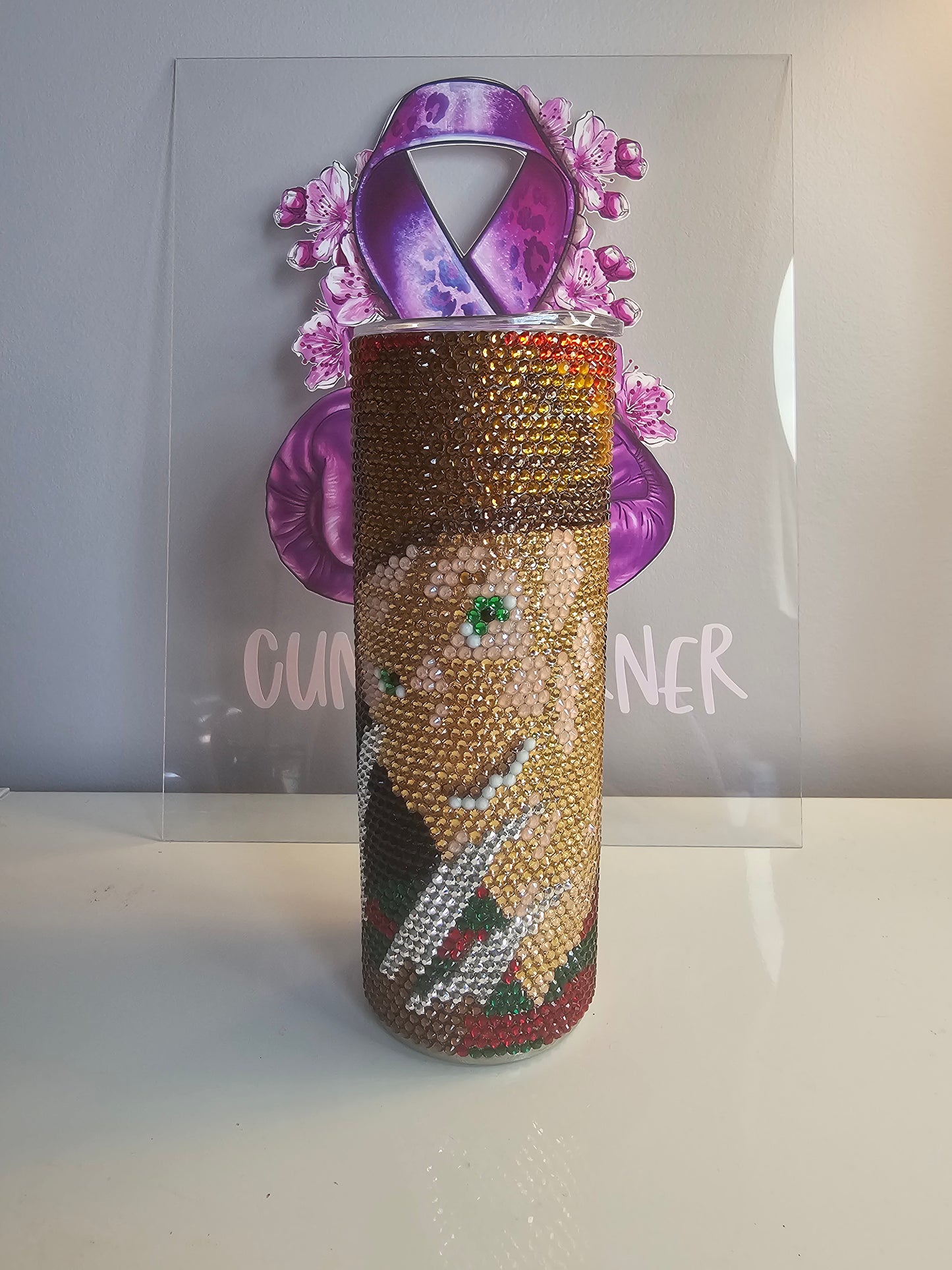 Freddy Krueger Rhinestone 20 oz Tumbler - Handmade Horror-Themed Bling Cup