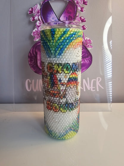 🌈 Rainbow Gnome Rhinestone 20oz Tumbler – “Love Gnome” Bling Cup