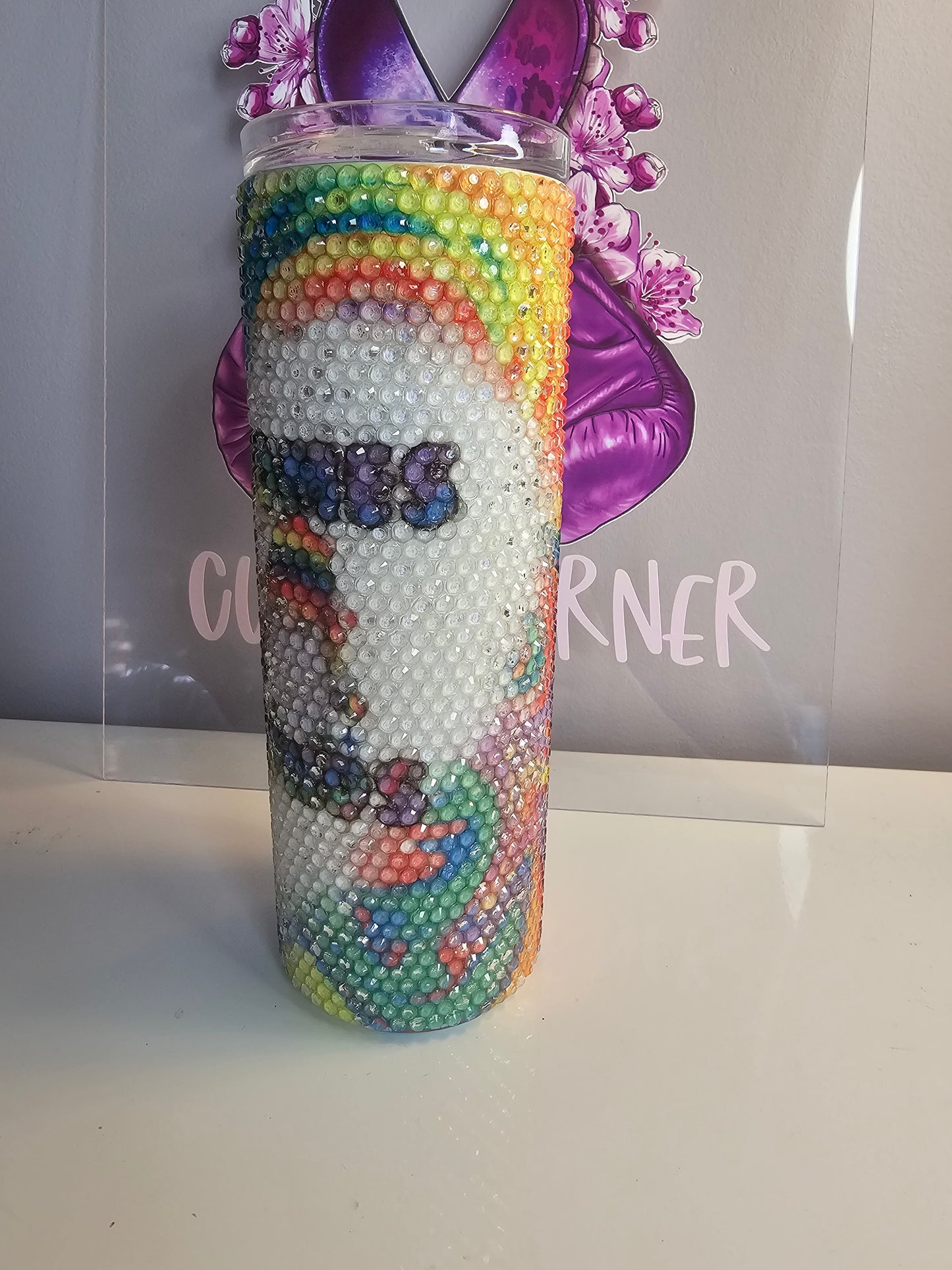 🌈 Rainbow Gnome Rhinestone 20oz Tumbler – “Love Gnome” Bling Cup