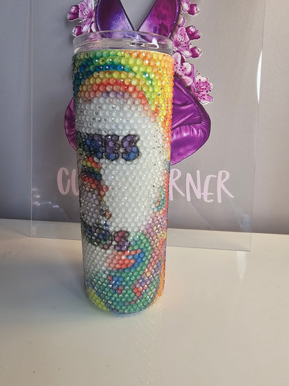 🌈 Rainbow Gnome Rhinestone 20oz Tumbler – “Love Gnome” Bling Cup