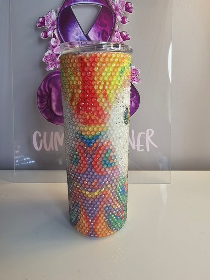 🌈 Rainbow Gnome Rhinestone 20oz Tumbler – “Love Gnome” Bling Cup