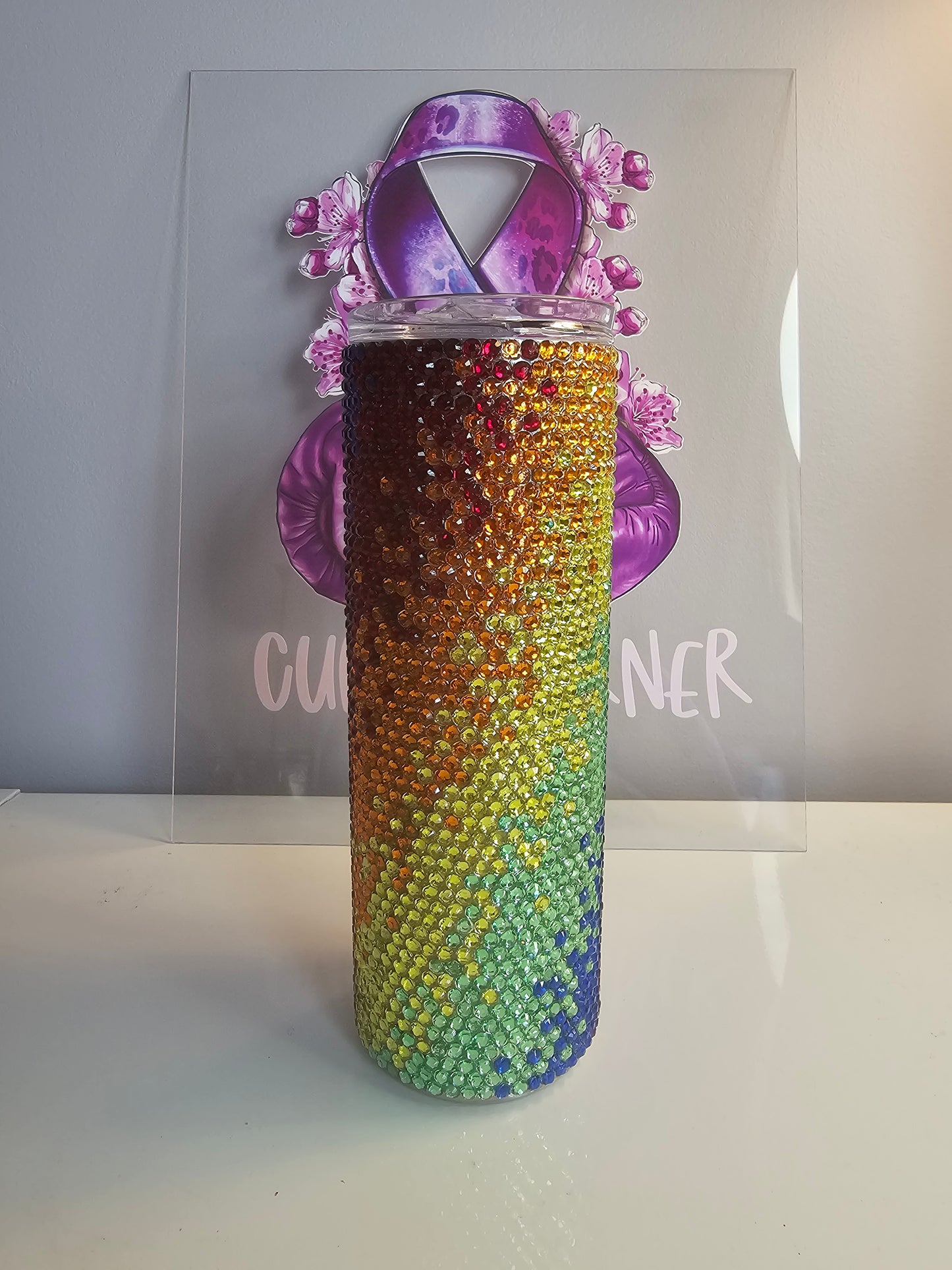 🌈 Ombre Rainbow Rhinestone 20oz Tumbler – Color Fade Sparkle Cup