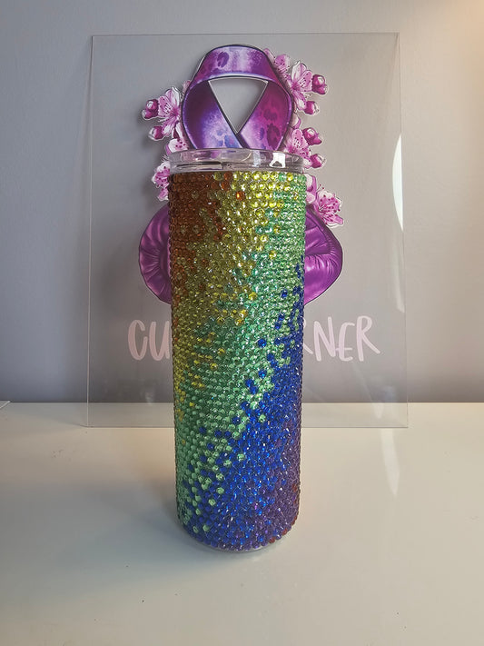 🌈 Ombre Rainbow Rhinestone 20oz Tumbler – Color Fade Sparkle Cup