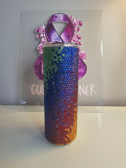 🌈 Ombre Rainbow Rhinestone 20oz Tumbler – Color Fade Sparkle Cup