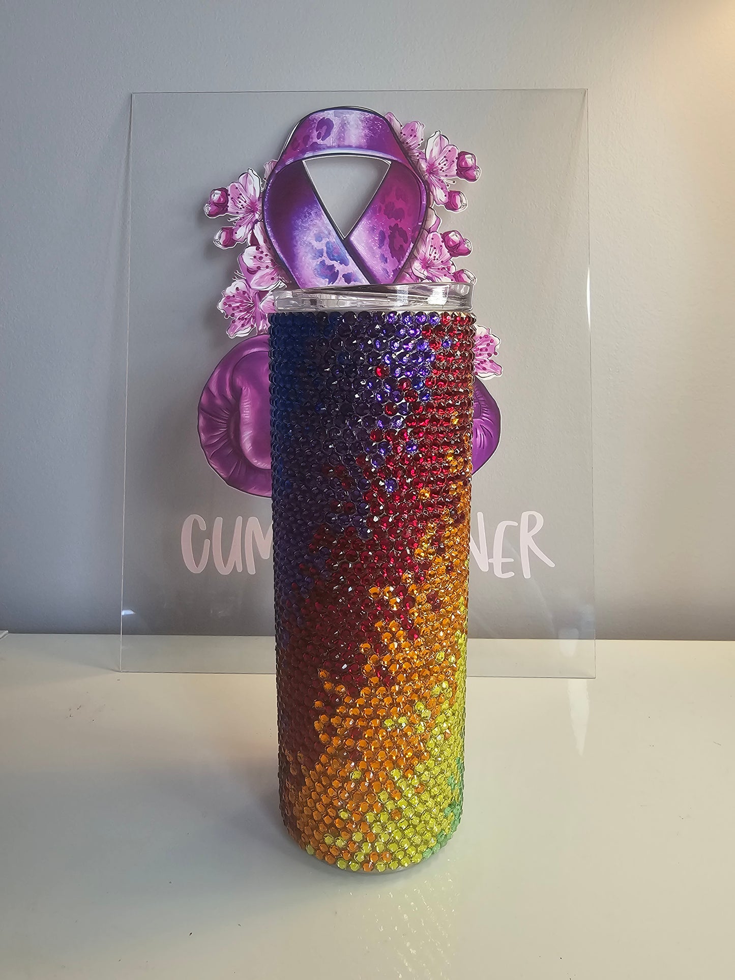🌈 Ombre Rainbow Rhinestone 20oz Tumbler – Color Fade Sparkle Cup