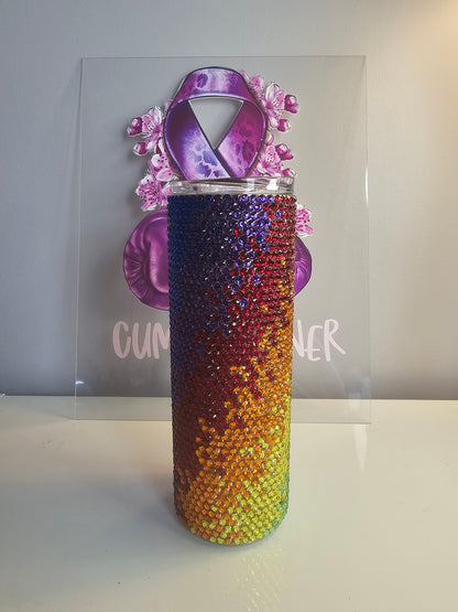 🌈 Ombre Rainbow Rhinestone 20oz Tumbler – Color Fade Sparkle Cup