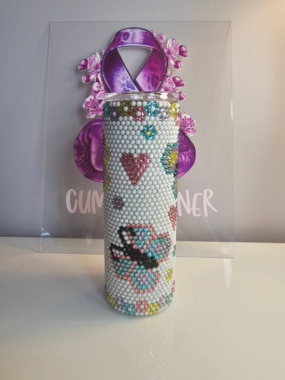 🦋 Butterfly & Hearts Rhinestone 20oz Tumbler – Pastel Sparkle Cup