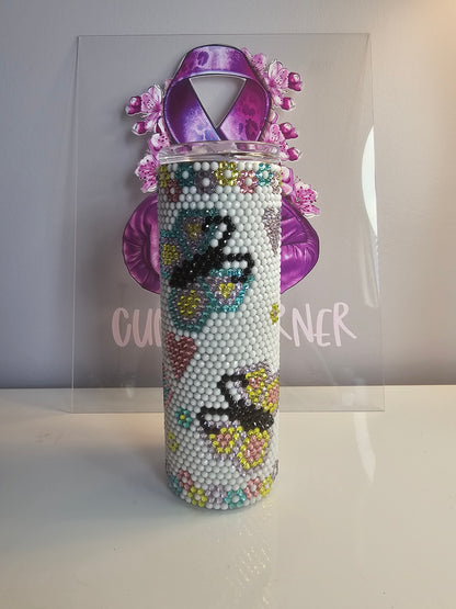 🦋 Butterfly & Hearts Rhinestone 20oz Tumbler – Pastel Sparkle Cup