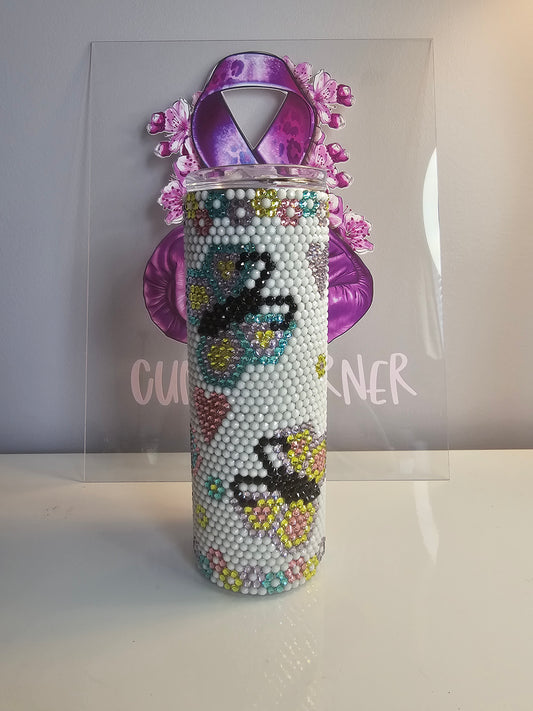 🦋 Butterfly & Hearts Rhinestone 20oz Tumbler – Pastel Sparkle Cup