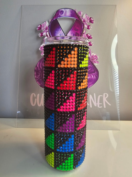 ✨ 20oz Neon Geometric Glass Rhinestone Tumbler – Handmade Bling Stainless Steel Cup ✨