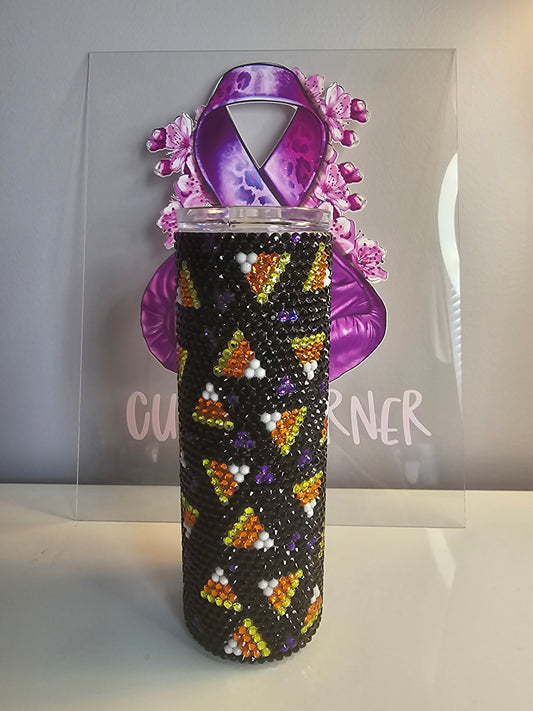 🎃 20oz Candy Corn Rhinestone Tumbler – Halloween Bling Stainless Steel Cup