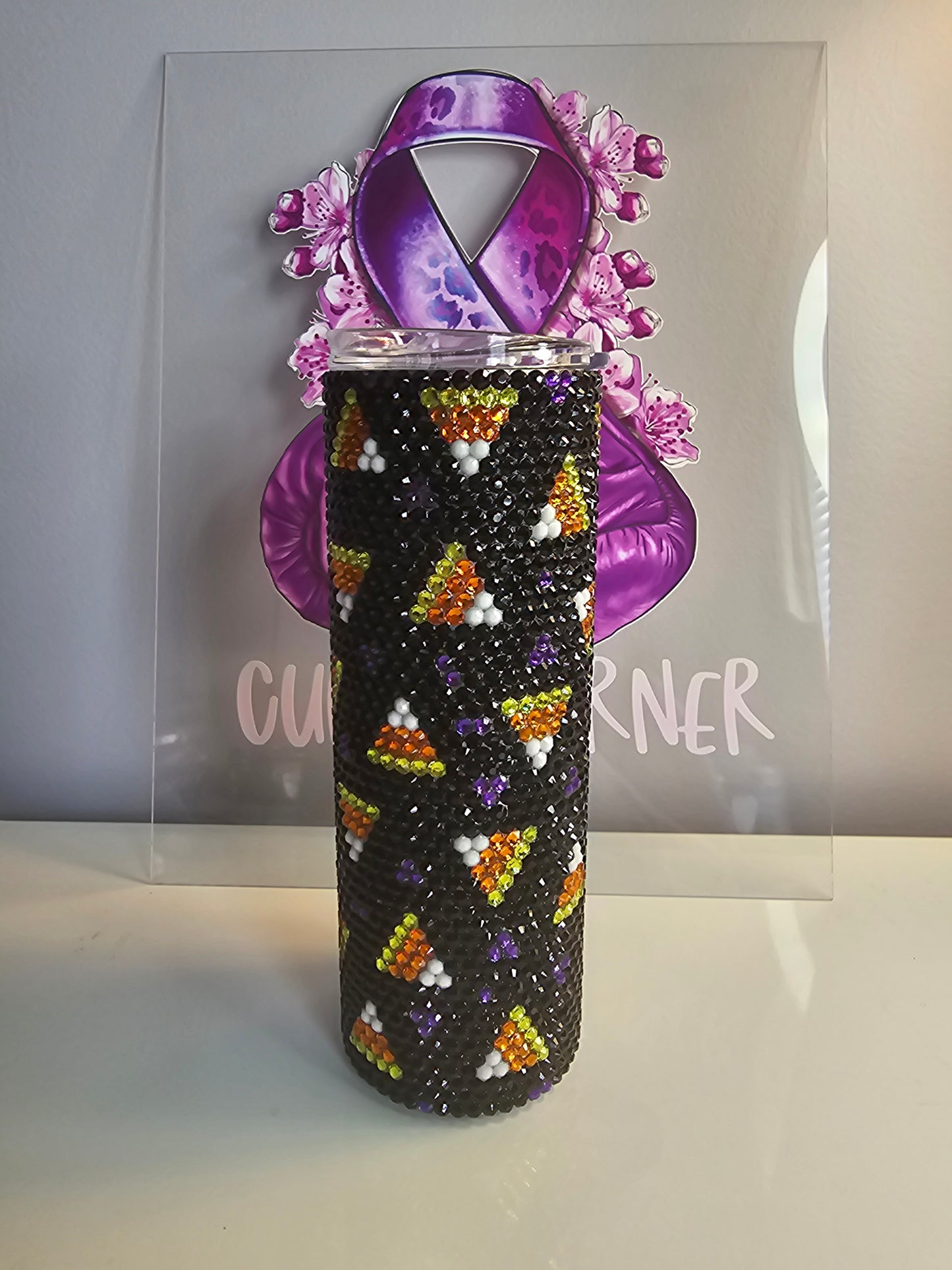 🎃 20oz Candy Corn Rhinestone Tumbler – Halloween Bling Stainless Steel Cup