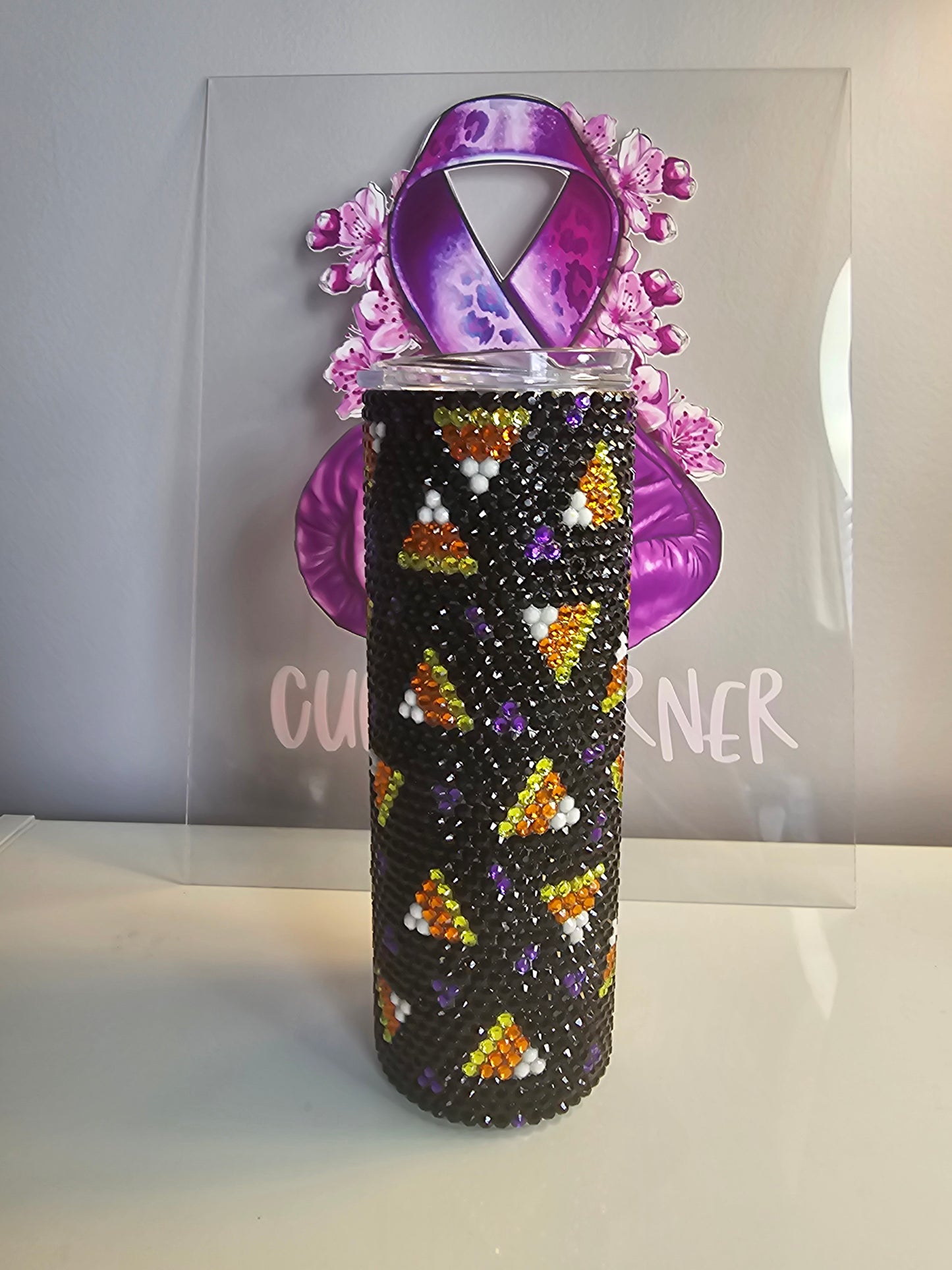 🎃 20oz Candy Corn Rhinestone Tumbler – Halloween Bling Stainless Steel Cup