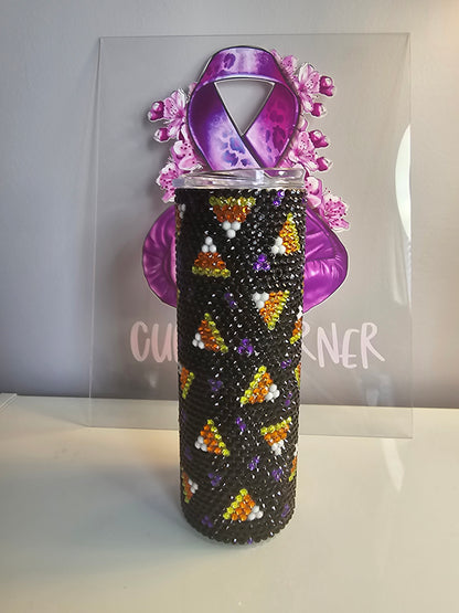 🎃 20oz Candy Corn Rhinestone Tumbler – Halloween Bling Stainless Steel Cup