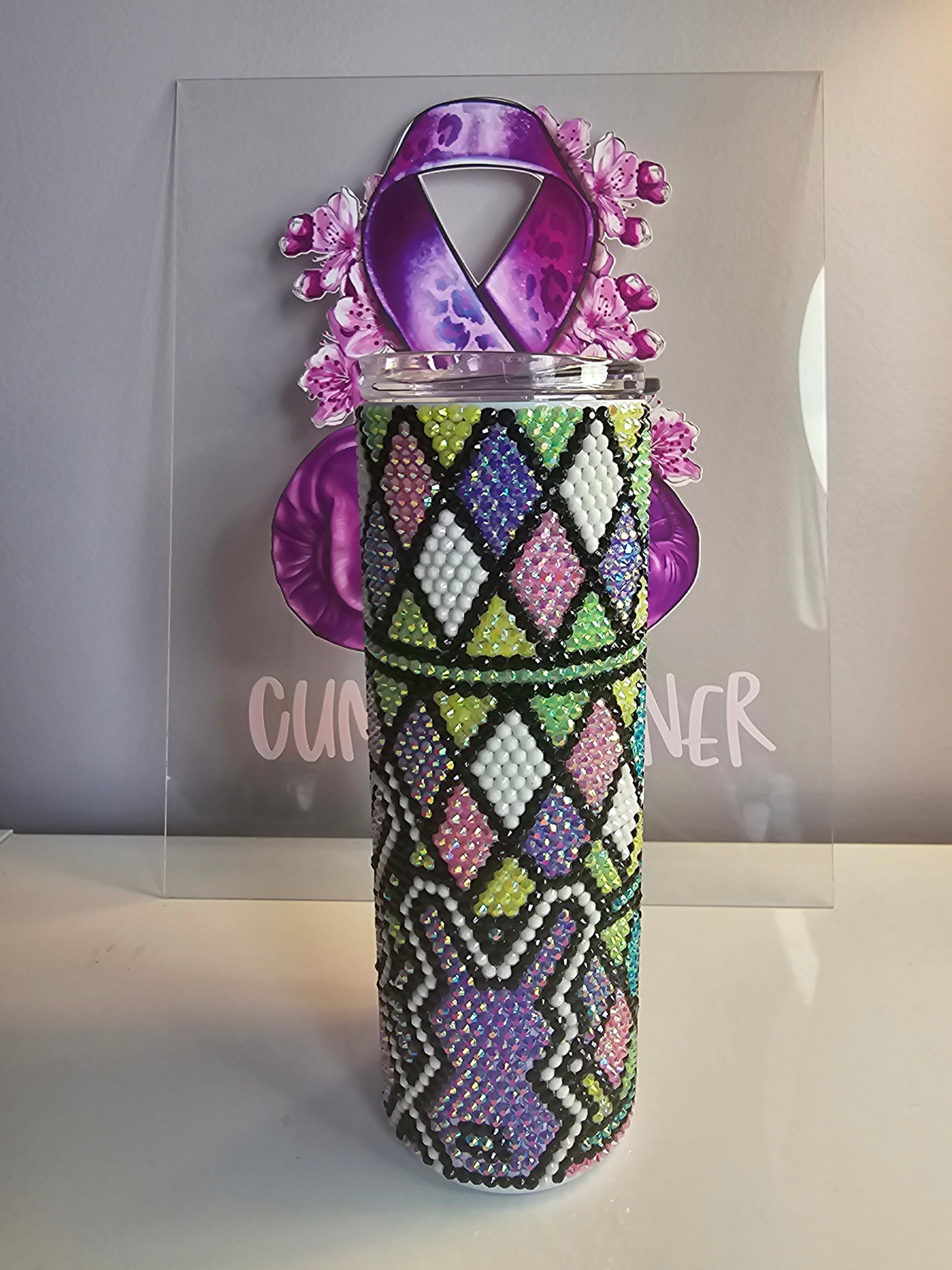 🐰 20oz Bunny Rhinestone Tumbler – Pastel Harlequin Bling Stainless Steel Cup