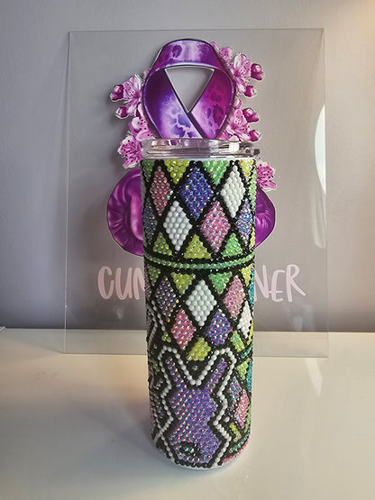 🐰 20oz Bunny Rhinestone Tumbler – Pastel Harlequin Bling Stainless Steel Cup