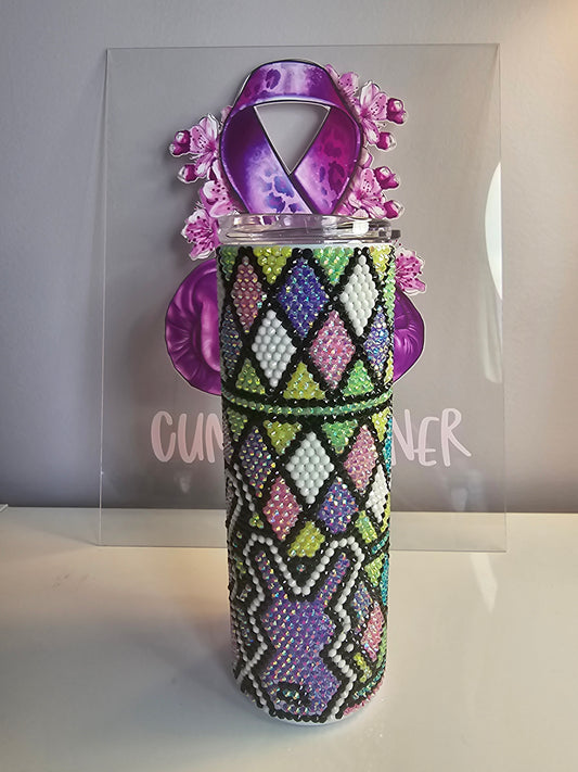 🐰 20oz Bunny Rhinestone Tumbler – Pastel Harlequin Bling Stainless Steel Cup