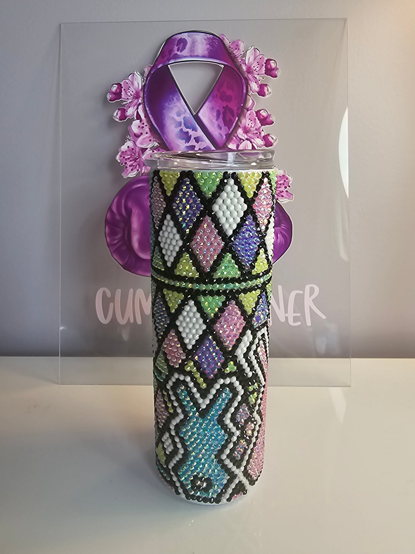 🐰 20oz Bunny Rhinestone Tumbler – Pastel Harlequin Bling Stainless Steel Cup