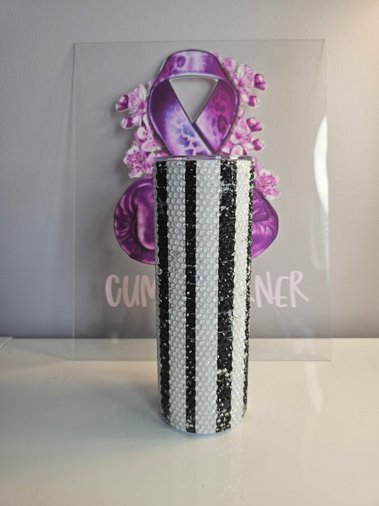 💛 20oz Dispatcher Life Clear Rhinestone Tumbler – Black, White & Yellow Bling Stainless Steel Cup 💎