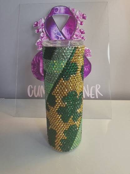Green & Gold Rhinestone 20oz Tumbler - Shamrock Sparkle Cup
