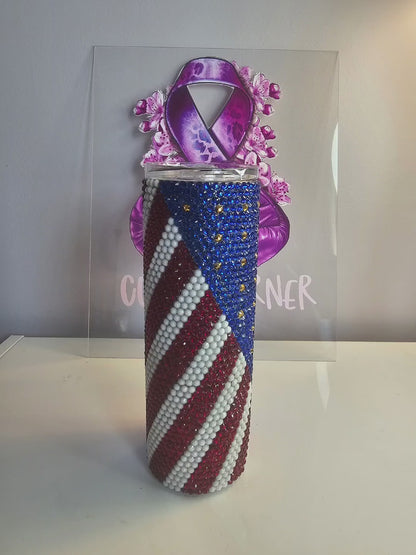 US Patriotic Rhinestone 20oz Tumbler – Red, White & Blue American Flag Cup